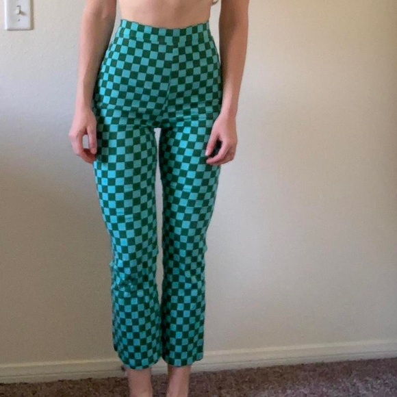 Green Checkered Women's Pants - Picture 3 of 4